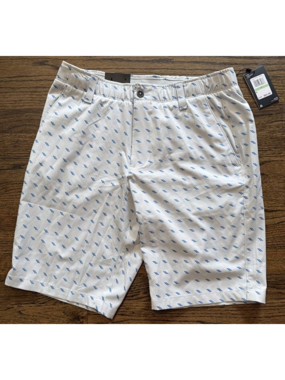 NWT Under Armour UA Men’s 34 Match Play Deuces Printed White Blue Golf Shorts